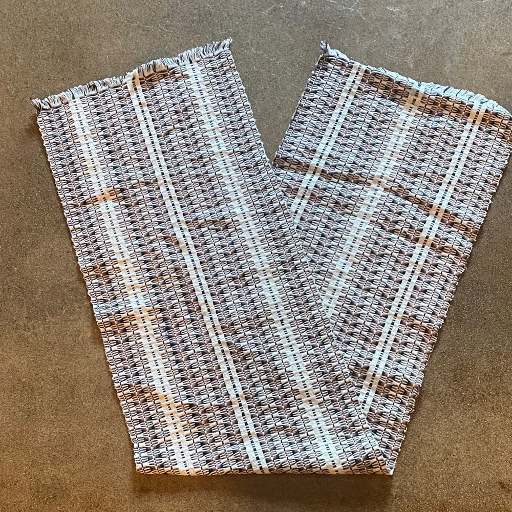 Table runner from Oaxaca Mexico purple gray and black